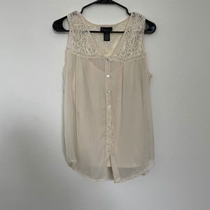 Signature Studio Women's Sleeveless Sheer Lacy Top With Cami Cream LG